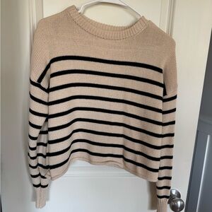 Zeagoo Black and Cream Striped Women's Sweater